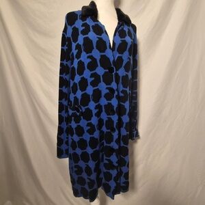 Michael Simon RARE Vintage Geometric Blue Faux Fur Collared Cardigan Sweater L